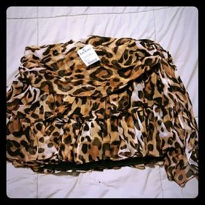 bebe Ruffle Leopard Print Miniskirt